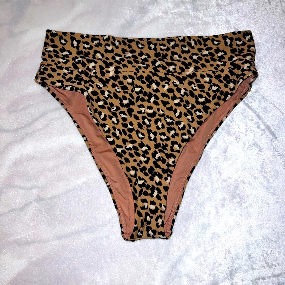 Aerie High Cut cheeky Swim Bottoms - Leopard, Large